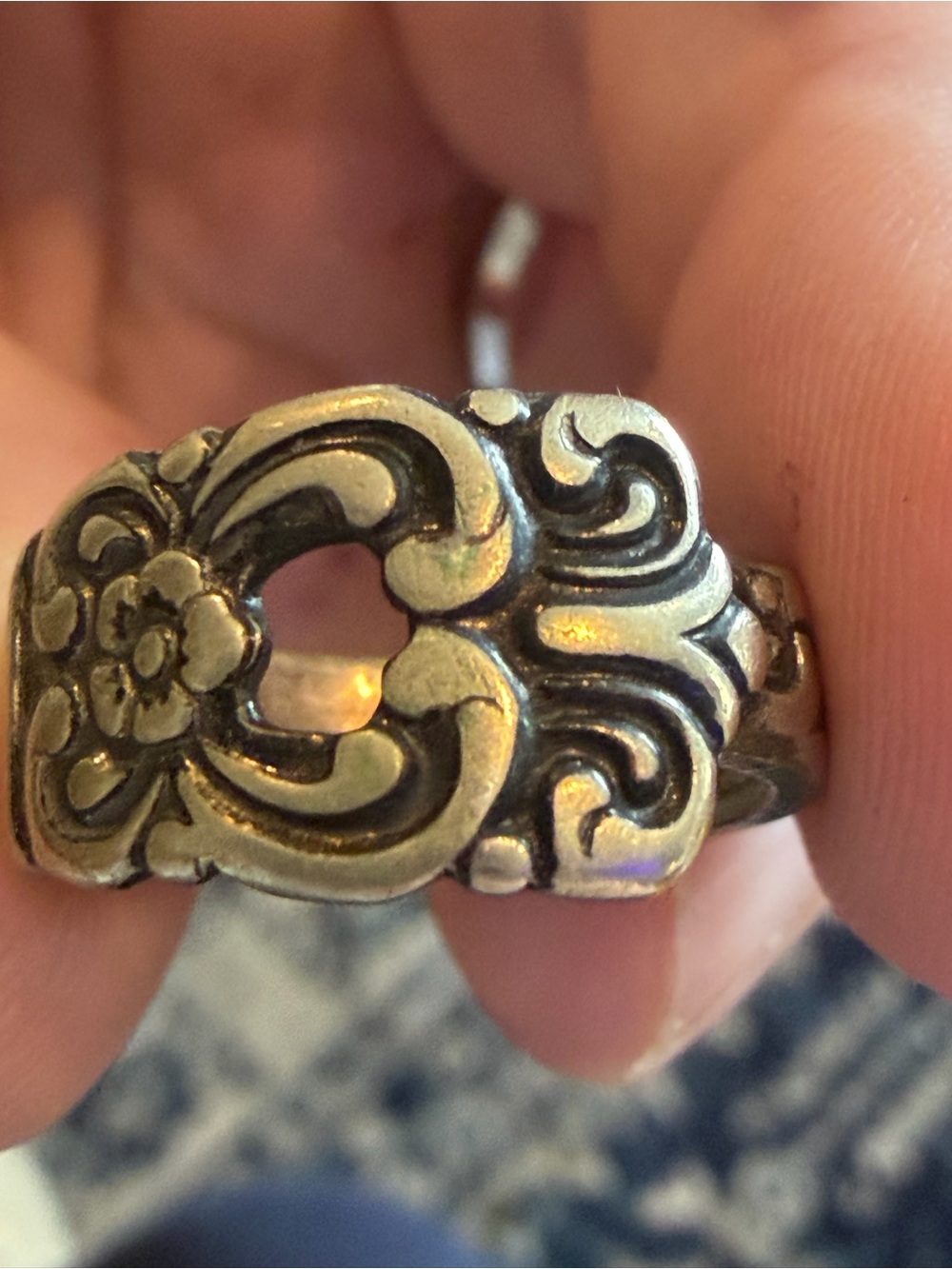 Antique-Style Silver Floral Spoon Ring-Silver